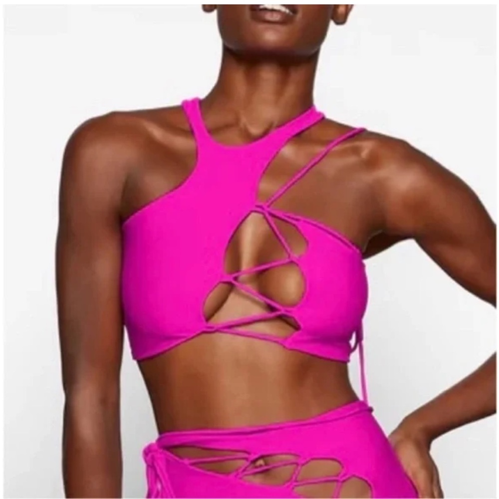 Skims Vibrant Pink Strappy Crop Top